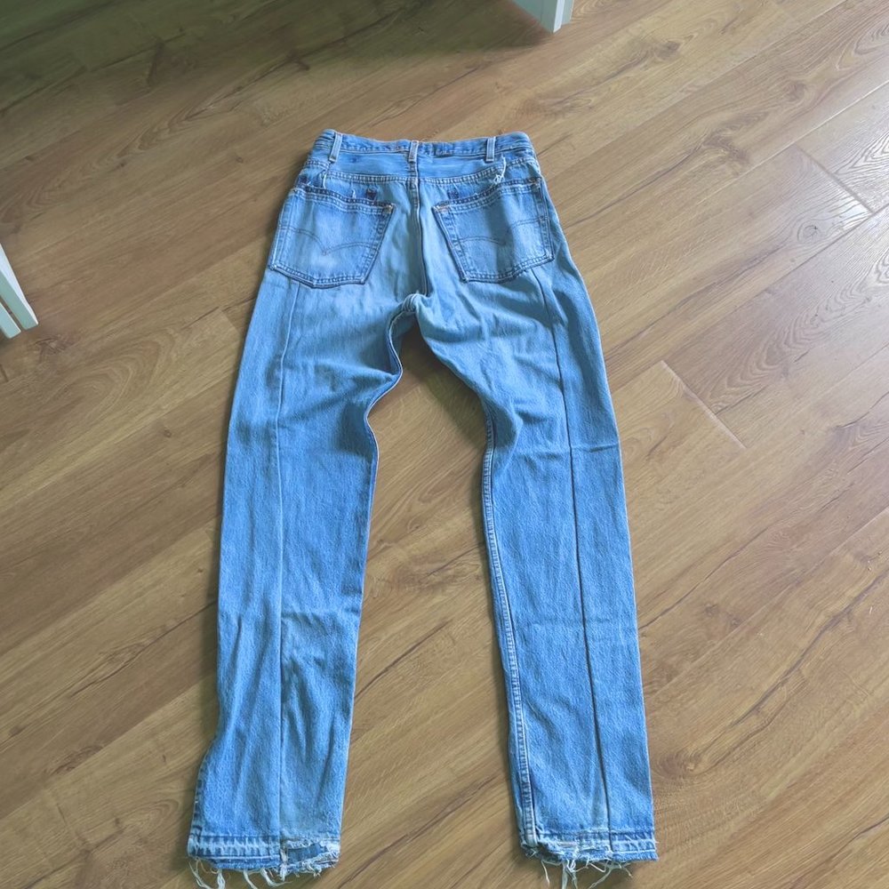 EB Denim Jeans--Unraveled in light wash